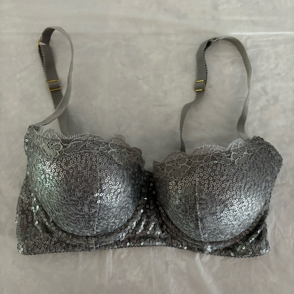 Aerie bra limited edition balconette push up sequin gray silver SZ 34D. NWOT - Picture 10 of 13